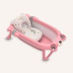 Bañera Plegable Sapito con Cojín para Bebe Portátil Rosado